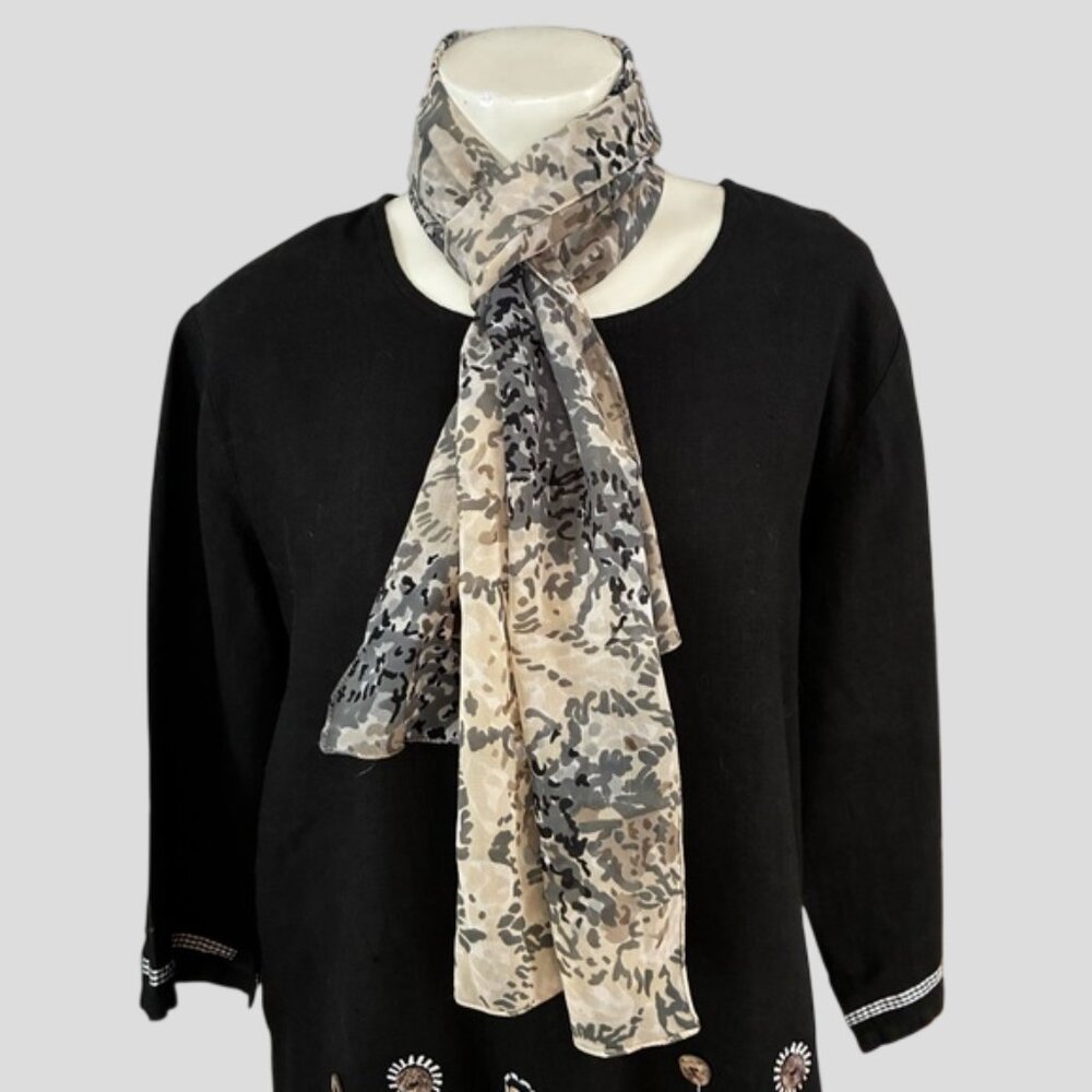 Abstract Camouflage Style Print Beige, Grey & Black Rectangle Scarf